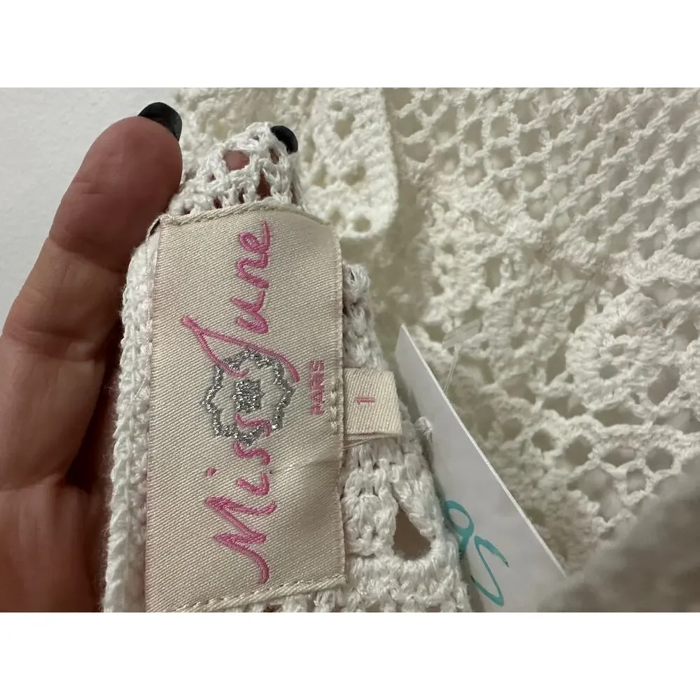 Miss June Cotton Crochet Keyhole Back Angel Long Maxi Dress White Women's Size 1 - Picture 7 of 10